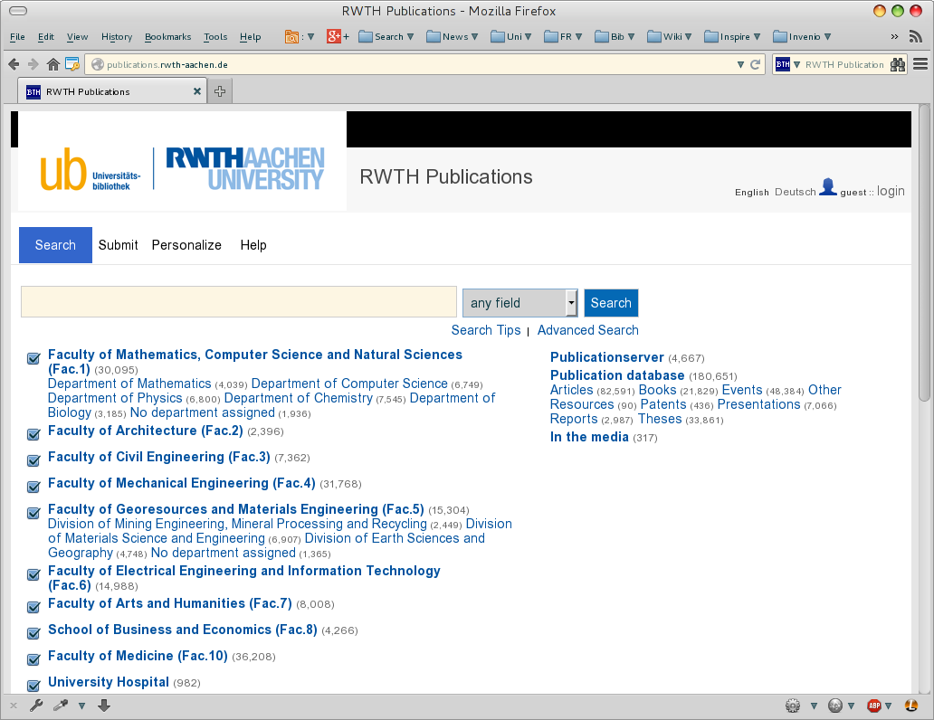 Screenshot RWTH publications
